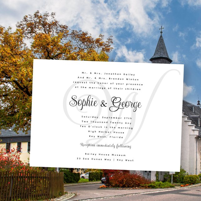 Casamento Grande Monograma Preto em Convites Branc (Criador carregado)