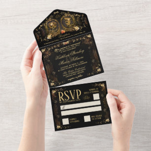 Casamento Halloween Elegant Ouro Skeletons