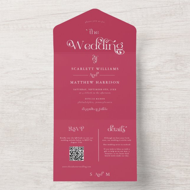 Casamento Imísico Magenta Tudo Em Um Convite (Interno)