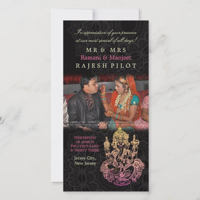 Casamento Indiano Ganesh Obrigado Cartões com foto (Frente)