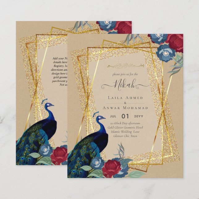 Casamento Islâmico de Frame Floral Dourado NIKAH P (Frente/Verso)