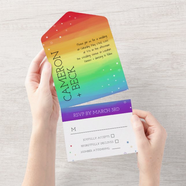 Casamento LGBT Chuva de Estrelas & Ombre Arco-íris (Aba destacável)