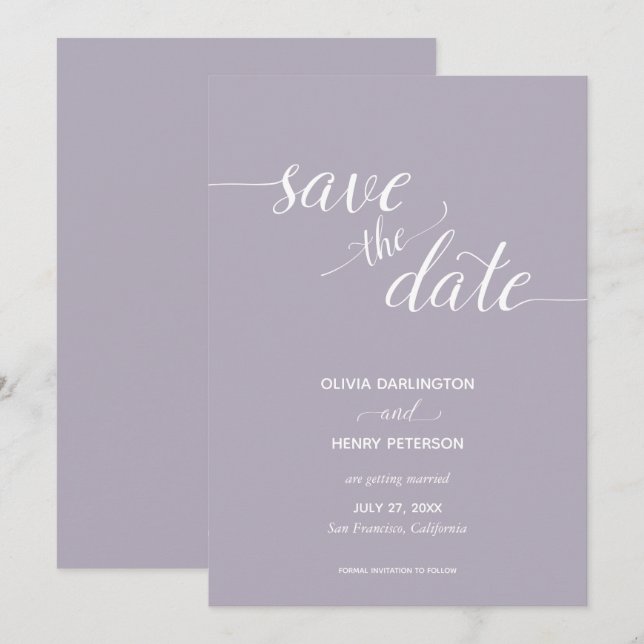 Casamento Lilac do Script Elegante Salve as Cartõe (Frente/Verso)