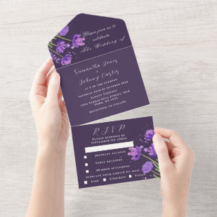 Casamento Lilático Floral Púrpura De Aquarela Eleg