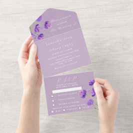 Casamento Lilático Floral Púrpura De Aquarela Eleg