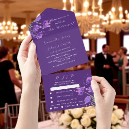 Casamento Lilático Floral Púrpura De Aquarela Eleg