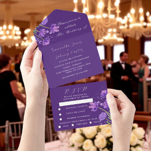 Casamento Lilático Floral Púrpura De Aquarela Eleg