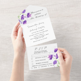Casamento Lilático Floral Púrpura De Aquarela Eleg