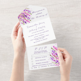 Casamento Lilático Floral Púrpura de Aquarela Eleg