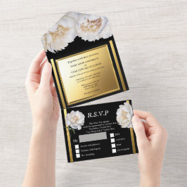 Casamento luxurioso de flores florais de ouro negr