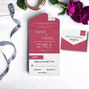 Casamento Magenta Monograma de Script Moderno Eleg