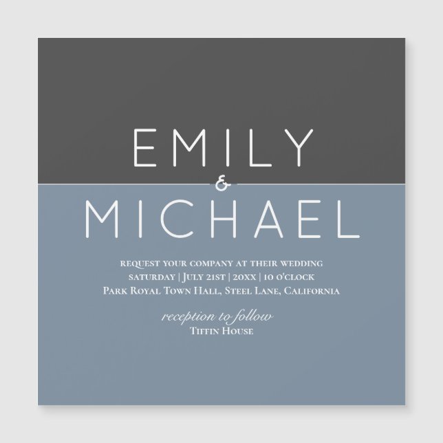 "Casamento MAGNÉTICO Azul de aço Salvar a Data Con (Frente)