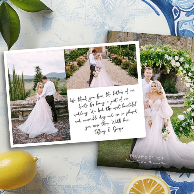 Casamento manuscrito Obrigado Cartão com fotos (Handwritten wedding photo thank you card by Darling & May)