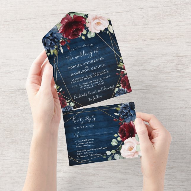 Casamento Marinho Azul, Blush, Cor-de-rosa, com Do (Aba destacável)