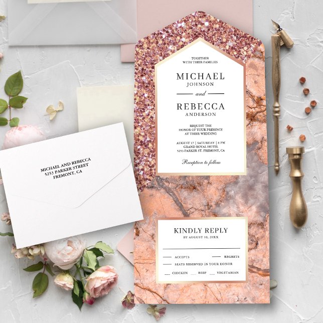 Casamento Mármore Rosa com Brilho em Dourado Rosad (Criador carregado)