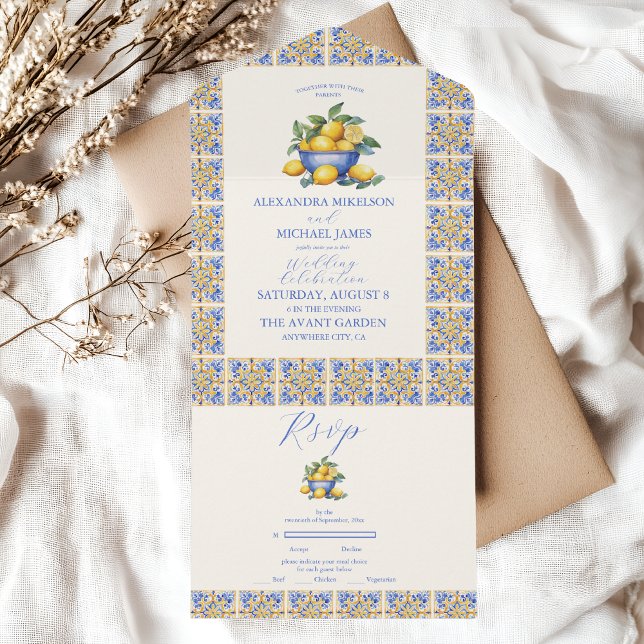Casamento mediterrânico Chic Lemon Floral Greenery (Criador carregado)