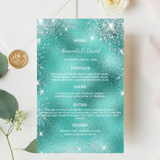 Casamento Menu Teal Mar Verde pó metálico brilhant (Criador carregado)