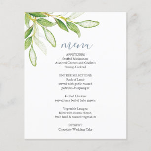 Casamento Menus Elegante Verde Botânico