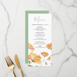 Casamento Menus Watercolor Florals Laranja