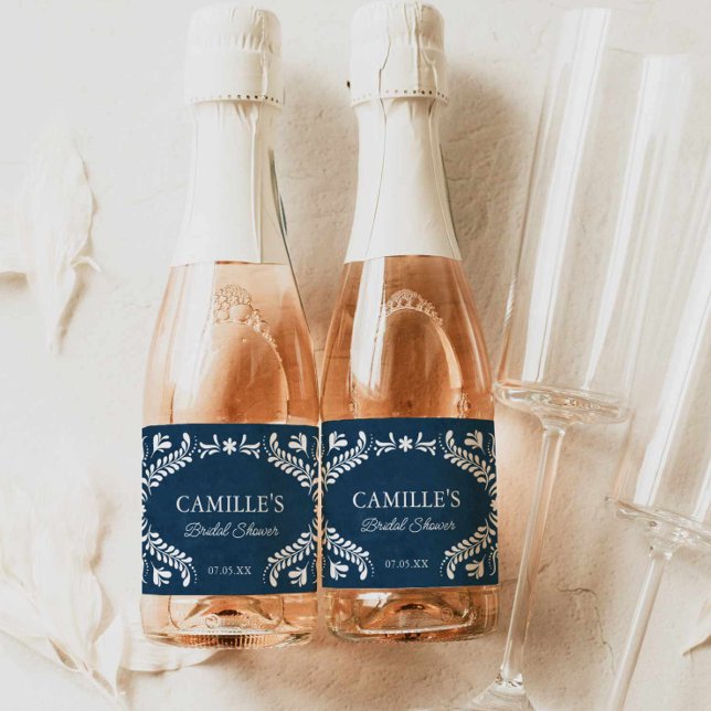 Casamento Mexicano Blue Talavera (Blue Talavera Bridal Shower Mini Champagne Label)
