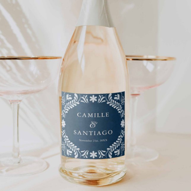 Casamento Mexicano Blue Talavera (Blue Talavera Mexican Wedding Champagne Label)