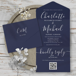 Casamento Minimalista com Código QR Azul-Marinho