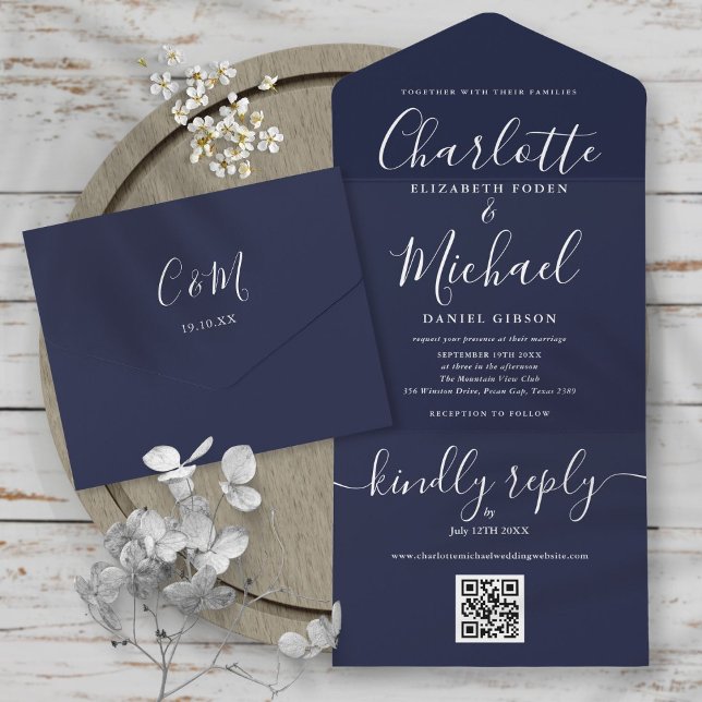 Casamento Minimalista com Código QR Azul-Marinho (Criador carregado)