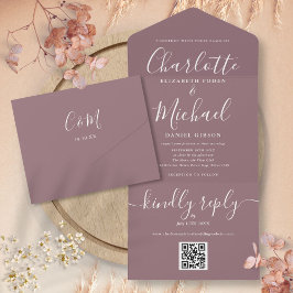 Casamento Minimalista com Script de Código QR Rosa