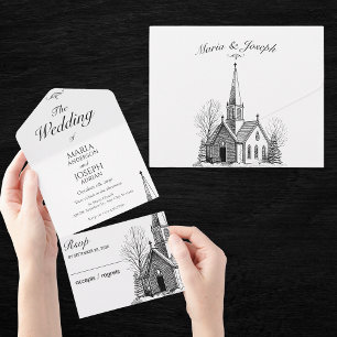 Casamento minimalista da igreja de Vintage