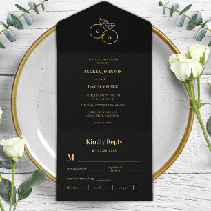Casamento Minimalista de Anéis Dourados e Monogram