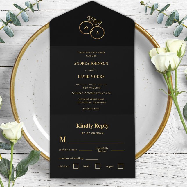 Casamento Minimalista de Anéis Dourados e Monogram (Criador carregado)