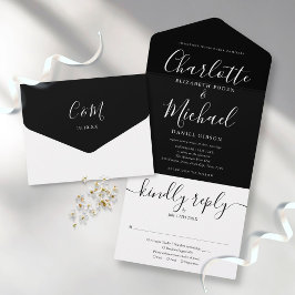 Casamento Minimalista De Script Elegante Preto E B