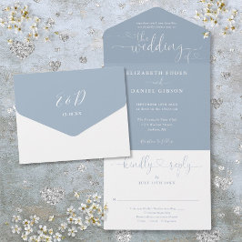 Casamento Minimalista Dusty Blue Script Hearts Tud