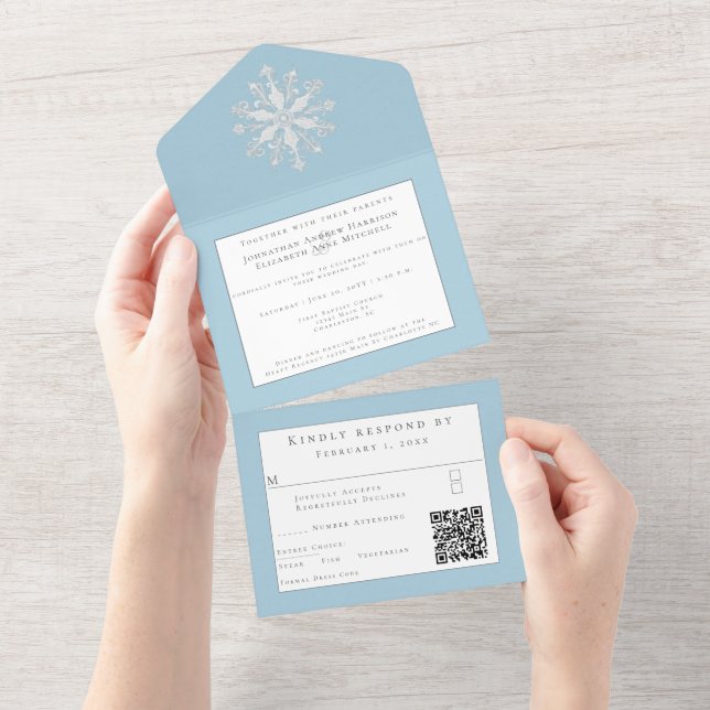 Casamento Minimalista em Floco de Neve | Azul-gelo (Aba destacável)