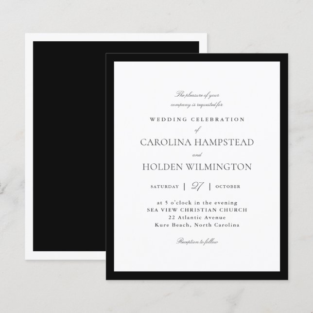 Casamento Minimalista Moderno Preto e Branco Elega (Frente/Verso)