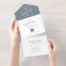 Casamento Minimalista Monograma Azul Poeira