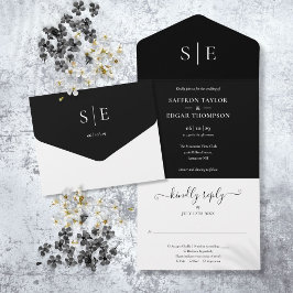 Casamento Minimalista Monograma Preto e Branco