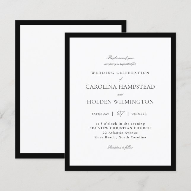 Casamento Minimalista Preto e Branco Elegante Mode (Frente/Verso)