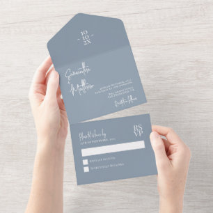 Casamento Minimalista Simples Moderno Azul Empoeir