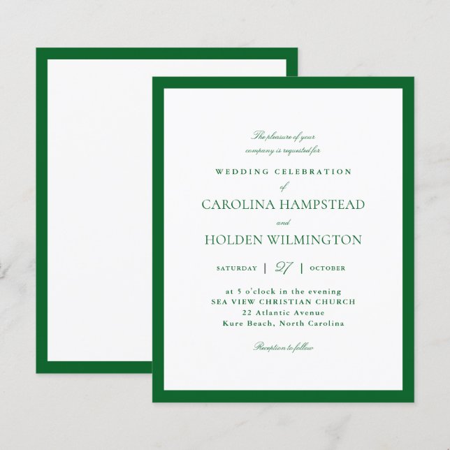 Casamento Minimalista Verde e Branco Moderno e Ele (Frente/Verso)