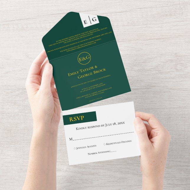 Casamento Mínimo de Emerald Green Dourado Monogram (Aba destacável)