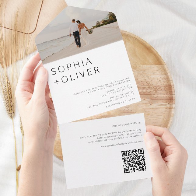 Casamento Mínimo de Foto Moderna e Código QR (Criador carregado)