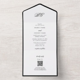 Casamento Mínimo Elegante do Monograma Branco Negr