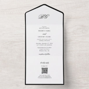 Casamento Mínimo Elegante do Monograma Branco Negr