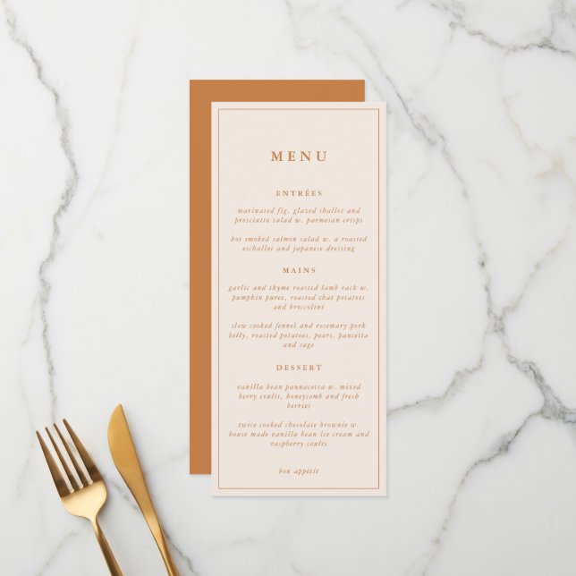 Casamento Mínimo Elegante Floral Rustico | Menu (Frente/Verso In Situ)