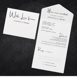 Casamento Mínimo Moderno de Script Branco Preto