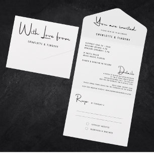 Casamento Mínimo Moderno de Script Branco Preto