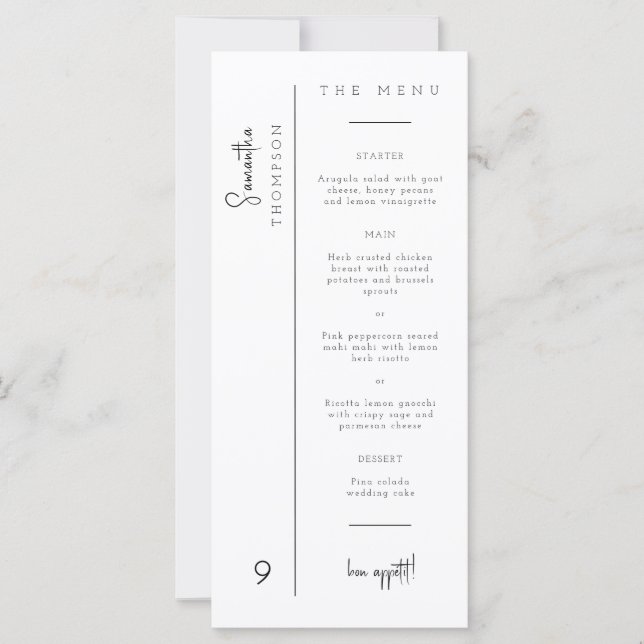 Casamento Mínimo Moderno Obrigado Menu Placecard (Frente)
