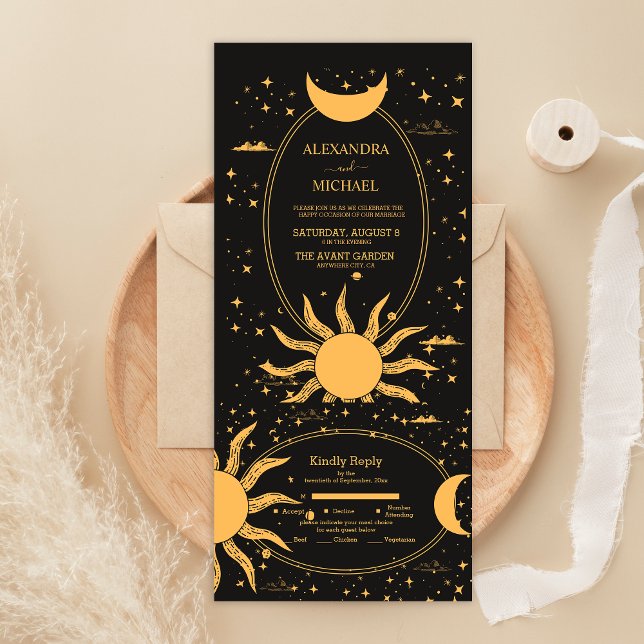 Casamento Místico do Sol Lua Preto e Dourado (Criador carregado)