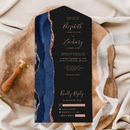 Casamento Moderno Azul Escuro Rosa Dourado Ágata